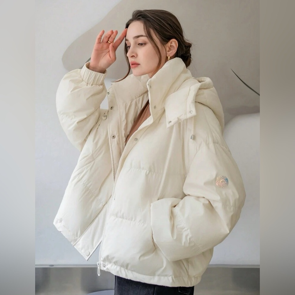 Shein Women's Solid Color Long Sleeve Zipper Collar Casual Hooded puffer Jacket - Picture 3 of 11